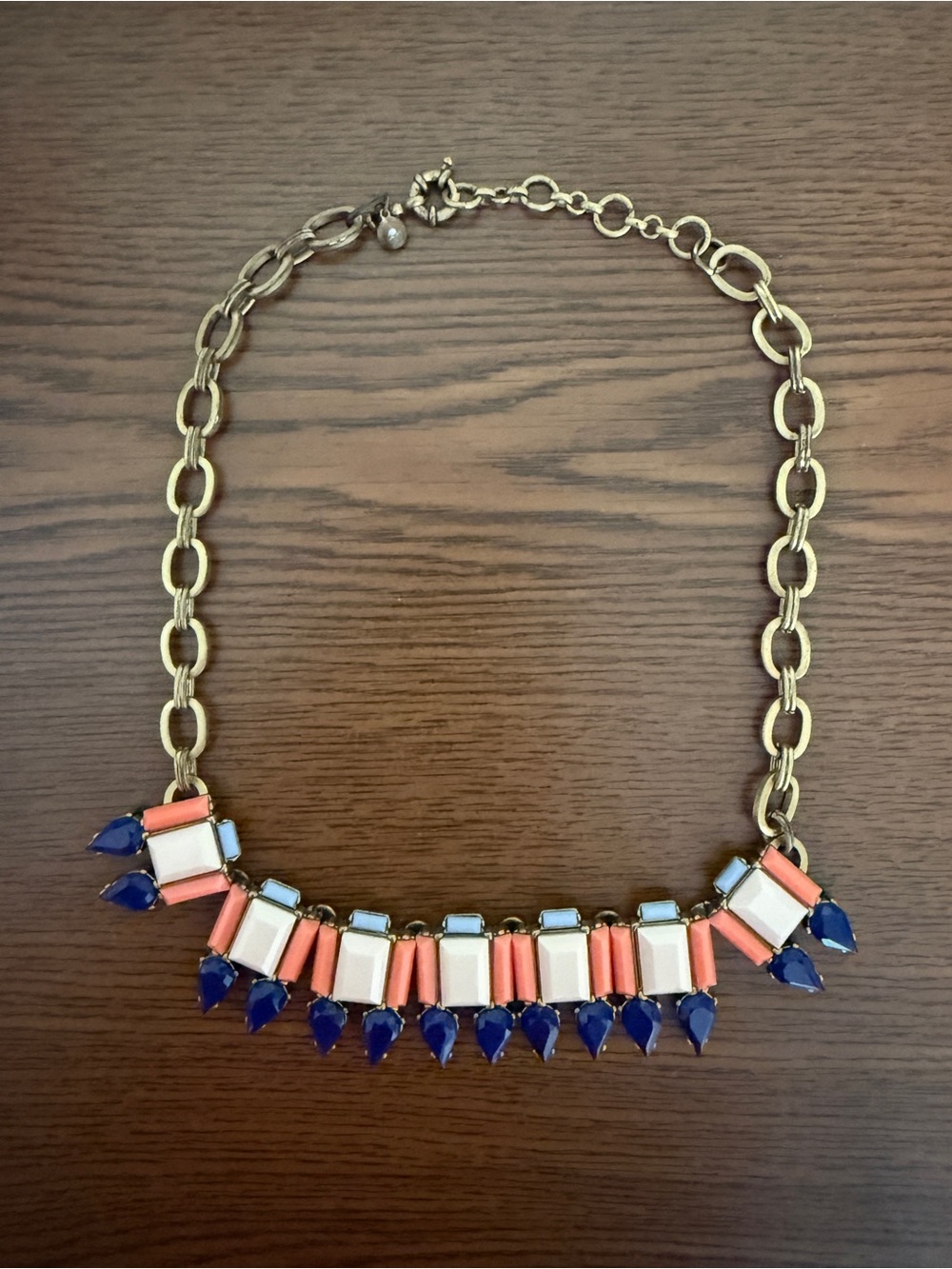 J CREW GOLD STATEMENT NECKLACE Coral, Cream and Navy Accents